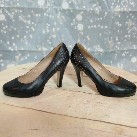 Franco Fortini studded black leather silver studding heels womens size  6 - Picture 6 of 9